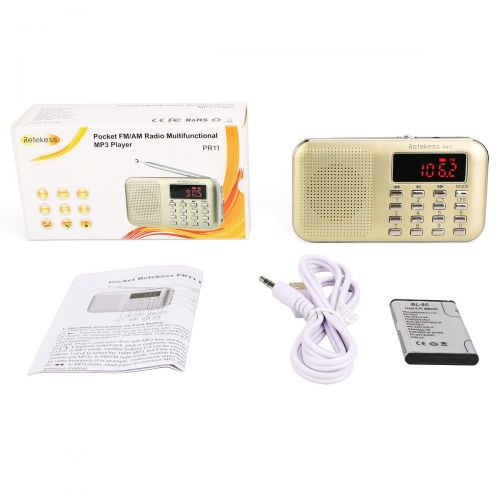  [아마존베스트]Retekess PR11 AM FM Radio Portable Rechargeable Transistor Radios Small with Headphone Jack MP3 Music Player Speaker Support Micro TF Card (Gold)