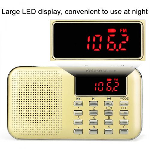  [아마존베스트]Retekess PR11 AM FM Radio Portable Rechargeable Transistor Radios Small with Headphone Jack MP3 Music Player Speaker Support Micro TF Card (Gold)