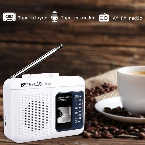  [아마존베스트]Retekess TR606 Cassette Player with Portable AM FM Radio Walkman Tape Player Recorder Support Standard 3.5mm Earphone Long Antenna