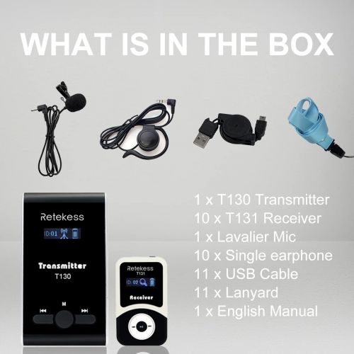  [아마존베스트]Case of 1 Transmitter 10 Receivers,Retekess T130,Church Translation Equipment,Wireless Tour Guide System,PLL Multichannel Audio Assistive Listening System for Factory Tour,Training