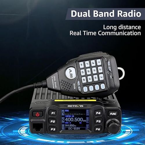  Retevis RT95 Dual Band Mobile Radio, Dual Speaker Mobile Transceiver, 200 Channels 180 Degree Rotatable LCD Display, 2m 70cm Mini Mobile Two Way Radio for RV 4x4 Offroad (1 Pack)