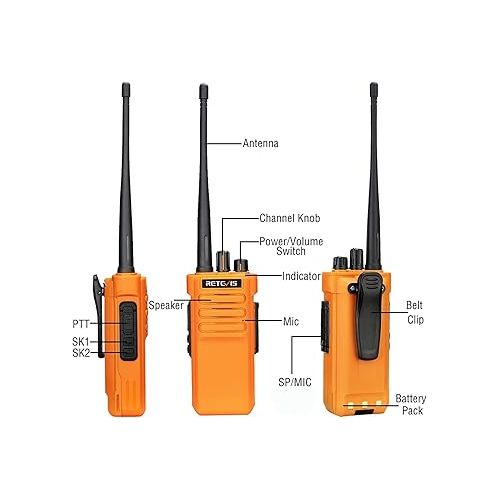  Retevis RT29 2 Way Radios Walkie Talkies Adults Long Range, Heavy Duty Two Way Radios Rechargeable 3200mAh Battery VOX Alarm with IP67 Waterproof Speak Mic, for Construction Site Warehouse(4 Pack)