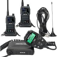 Retevis RA86 GMRS Mobile Radio, Dual Speakers NOAA High Power Transceiver, RA86 Long Range Mobile Radio (1 Pack) with Handheld RB17P Walkie Talkies (2 Packs), GMRS Communicate Kit for Jeeps