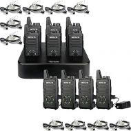 Retevis RT22S Two-Way Radio with Earpiece(6 Pack) Bundle RT22S Walkie Talkies with Headset (4 Pack),Channel Display Key Lock Emergency Alarm,2 Way Radios with 6 Way Multi Gang Charger for Business