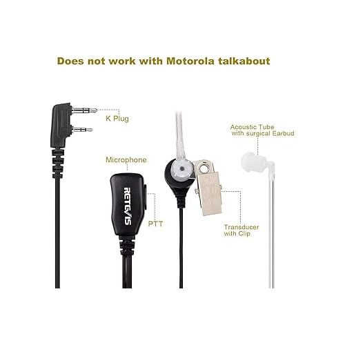  Case of 10, Retevis Walkie Talkies Earpiece with Mic 2 Pin Acoustic Tube Headset Compatible with Baofeng UV-5R Retevis H-777 RT21 RT22 Arcshell AR-5 Two Way Radio