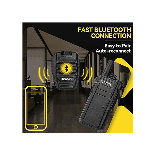 Retevis RB37 Bluetooth Two Way Radio, Wireless Walkie Talkies with Mic, Auto-Connection, VOX, 2000 mAh, USB-C, Walkie Talkies for Camping Security(4 Pack)