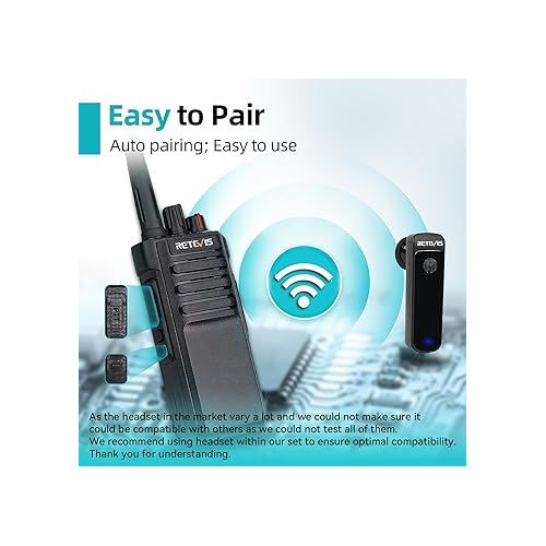  Retevis RT29D Bluetooth Walkie Talkies Long Range, DMR Walkie Talkies with Wireless Earpiece and Mic Set, Handsfree, 3200mAh, Portable Waterproof IP67 Two Way Radios for Staff Security (2 Pack)