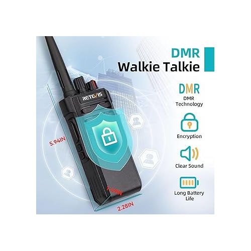  Retevis RT29D Bluetooth Walkie Talkies Long Range, DMR Walkie Talkies with Wireless Earpiece and Mic Set, Handsfree, 3200mAh, Portable Waterproof IP67 Two Way Radios for Staff Security (2 Pack)