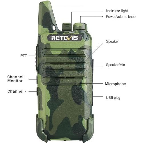  Retevis RT22 Walkie Talkies Rechargeable, Voice Activated, Emergency Alarm, Outdoor Cruise Ship Hunting Skiing Handheld Two Way Radio Walkie-Talkies (4 Pack,Camouflage)