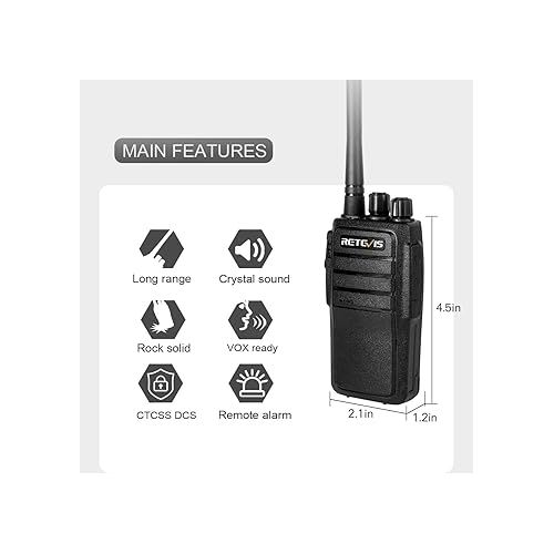  Case of 10,Retevis RT21 Two-Way Radios Rechargeable Long Range Walkie Talkies Hand Free 16CH Business 2 Way Radios, Wall Charger Base, 1100mAh Battery