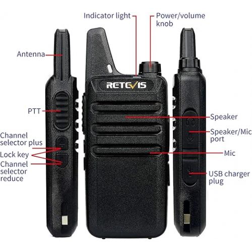  Retevis RT22 Walkie Talkies Mini, Rechargeable Two Way Radio Long Range, 2 Way Radio Small, Portable VOX, for Business Commercial Work School Church Restaurant (20 Pack,Black)