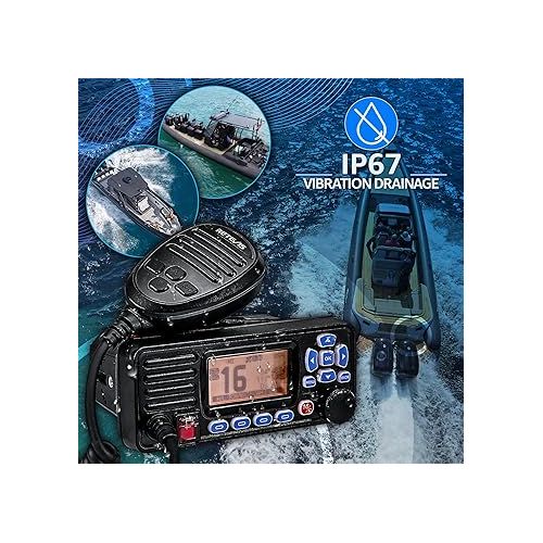  Retevis RA27 Fixed Mount Marine Radio with GPS,Waterproof IP67,Triple Watch,DSC,Emergency NOAA Weather,All USA/International/Canadian Marine Channels,Ship to Shore Radio for Boats,Black