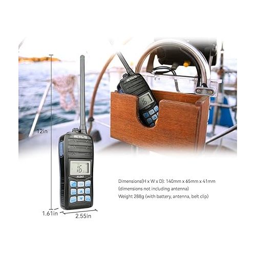  Retevis RT55 Handheld Marine Radio,Marine Two-Way Radios, Floating IP67 Submersible Waterproof,Vibration Drainage,NOAA Weather,International,LCD Screen,Emergency, Ship to Shore Radio for Boats Kayak