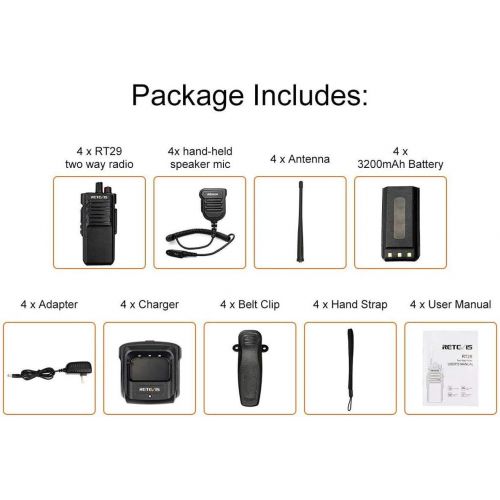  [아마존 핫딜]  [아마존핫딜]Retevis RT29 2 Way Radios Long Range UHF Radios 3200mAh 16 CH VOX Encryption Heavy Duty High Power Walkie Talkies with Waterproof Speak Mic (4 Pack)