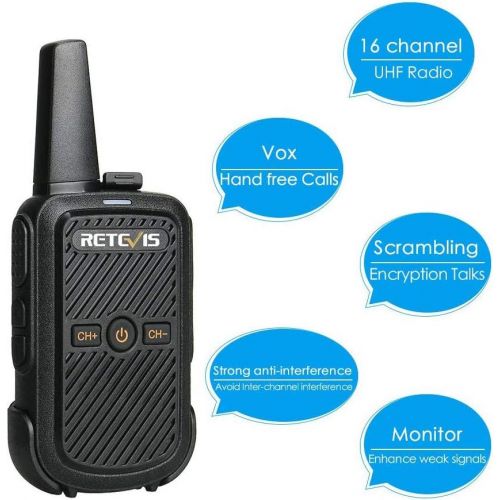  [아마존 핫딜]  [아마존핫딜]Retevis RT15 Walkie Talkie FRS Rechargeable 16 Channel Lock Vox Handsfree Ski Small Walkie Talkies for Kids Adults (Black, 3 Pack)