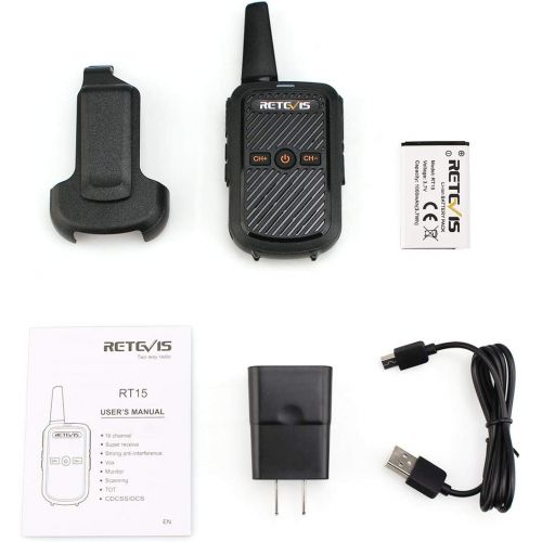  [아마존 핫딜]  [아마존핫딜]Retevis RT15 Walkie Talkie FRS Rechargeable 16 Channel Lock Vox Handsfree Ski Small Walkie Talkies for Kids Adults (Black, 3 Pack)