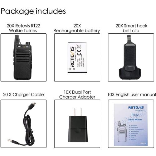  [아마존 핫딜] [아마존핫딜]Retevis RT22 Walkie Talkies Adults Long Range Channel Lock Emergency Alarm 16CH UHF CTCSS DCS VOX Handsfree Business Two-Way Radios Mini (20 Pack)