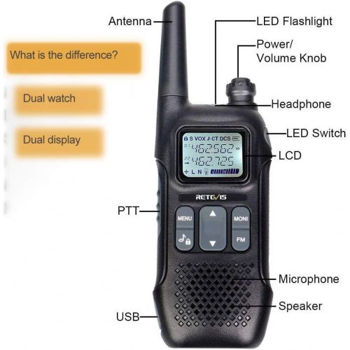 [아마존 핫딜] Retevis RT16 2 Way Radio Walkie Talkies Rechargeable FRS NOAA FM Radios Dual Watch 121 Privacy Codes Two-Way Radio for Adult with Flashlight (4 Pack)