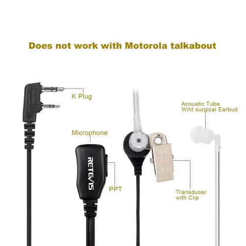  [아마존베스트]Retevis 2 Pin Acoustic Tube Headset Walkie Talkies Earpiece for Kenwood Radio Baofeng UV-5R Retevis H-777 RT21 RT22 Two Way Radio(10 Pack)