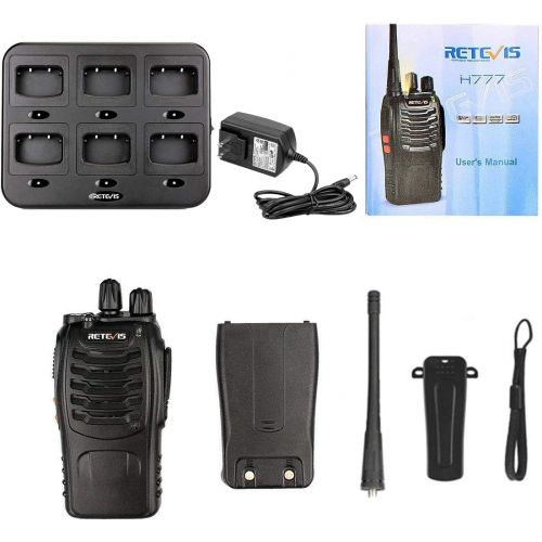  [아마존베스트]Retevis H-777 Walkie Talkies Rechargeable 16 CH UHF Single Band Flashlight 2 Way Radios (6 Pack) with 6-Way Multi Unit Charger