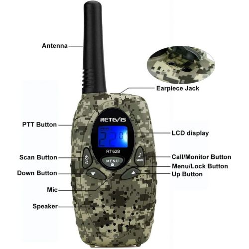  [아마존베스트]Retevis RT628 VOX UHF Portable 22 Channel FRS Kids Walkie Talkies (Camouflage)