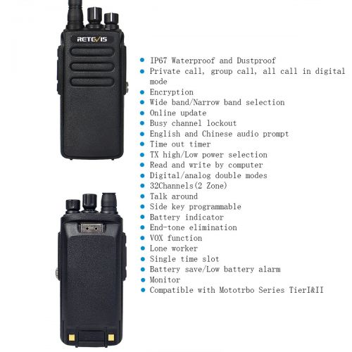  [아마존 핫딜]  [아마존핫딜]Retevis RT81 DMR Funkgerat IP67 Wasserdicht Staubdicht 32 Kanale Analog/Digital Modus Handfunkgerat 2200mAh Two Way Radio Walkie Talkie (1 Paar, Schwarz)