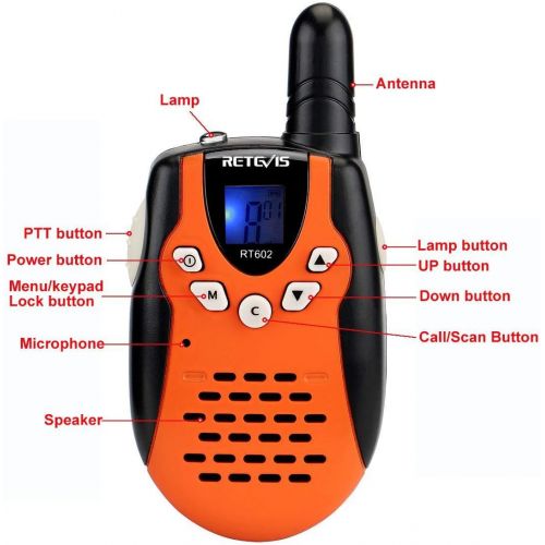  [아마존 핫딜]  [아마존핫딜]Retevis RT602 Walkie Talkie Kinder 8 Kanale PMR446 Kinder Funkgerate mit wiederaufladbare Akkus Taschenlampe VOX LCD-Display Spielzeug Spy-Gear Geschenke fuer Kinder (1 Paar, Orange