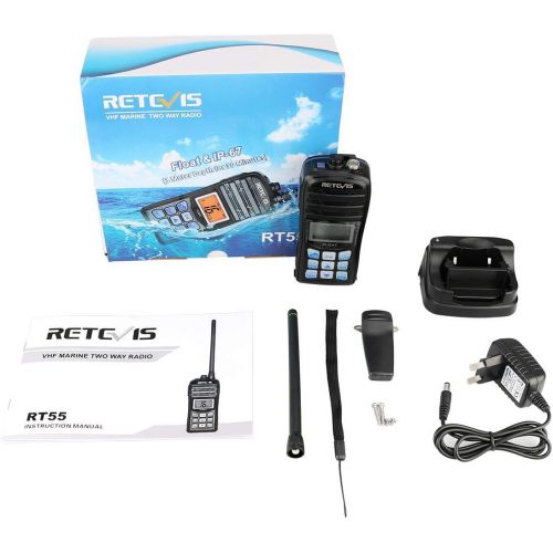  Retevis RT55 Floating Handheld Marine Radio VHF Waterproof NOAA Weather Alert Long Range Vibration Water Draining Walkie Talkies (1 Pack)