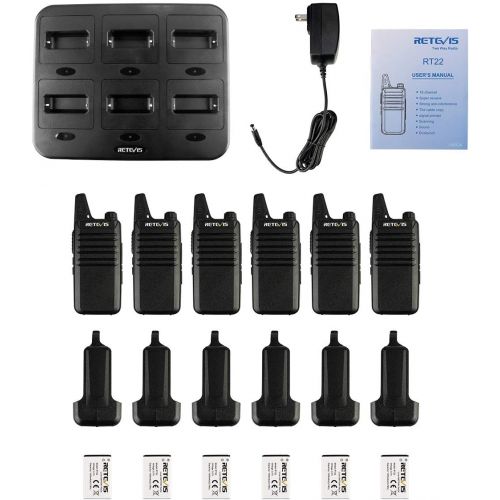  [아마존베스트]Retevis RT22 Walkie Talkies Rechargeable Hands Free Channel Lock 2 Way Radios Two-Way Radio(6 Pack) with 6 Way Multi Gang Charger