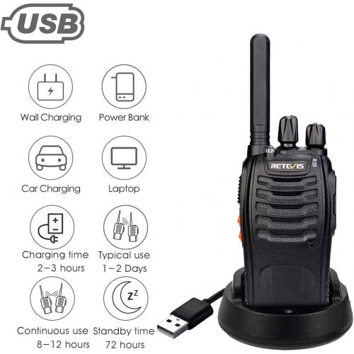  [아마존베스트]Retevis H-777 Two Way Radios Long Range Rechargeable,Hands Free Handheld Flashlight Walkie Talkies, Fast Charging USB Wall Adapter,Charger Base,Battery Included (Black, 10 Pack)