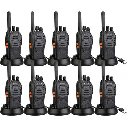  [아마존베스트]Retevis H-777 Two Way Radios Long Range Rechargeable,Hands Free Handheld Flashlight Walkie Talkies, Fast Charging USB Wall Adapter,Charger Base,Battery Included (Black, 10 Pack)