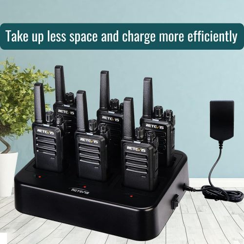  Retevis RT68 Walkie Talkies with Earpiece, Portable FRS Two-Way Radios Rechargeable, with 6 Way Multi Unit Charger, Hands Free, Long Range, Rugged 2 Way Radios 6 Pack for Adults Sc
