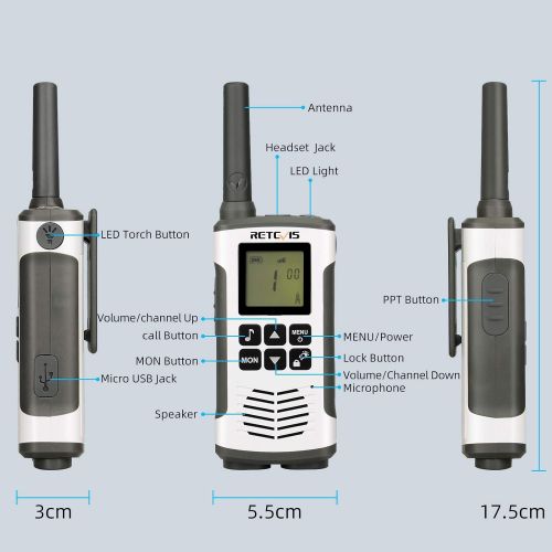  [아마존베스트]Retevis RT45 Walkie Talkie Adult Rechargeable,Long Range Two Way Radio,Flashlight AA 22CH VOX,for Family Outdoor Hiking Camping(2 Pack)