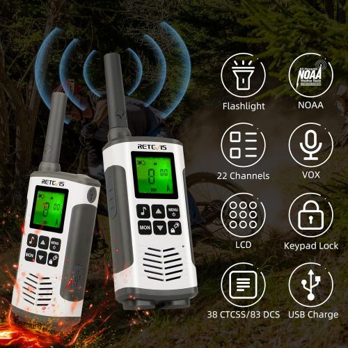  [아마존베스트]Retevis RT45 Walkie Talkie Adult Rechargeable,Long Range Two Way Radio,Flashlight AA 22CH VOX,for Family Outdoor Hiking Camping(2 Pack)