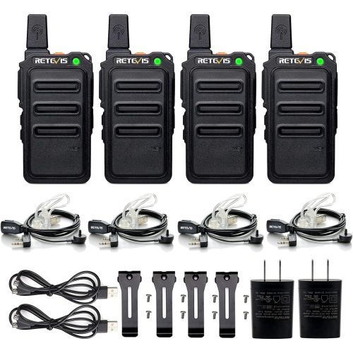  [아마존베스트]Retevis RT19 Walkie Talkies Adults Rechargeable,2 Way Radios Long Range,Portable FRS Two-Way Radios,Mini,Hands Free,1300mAh Battery,Metal Clip,with Earpiece(4 Pack)