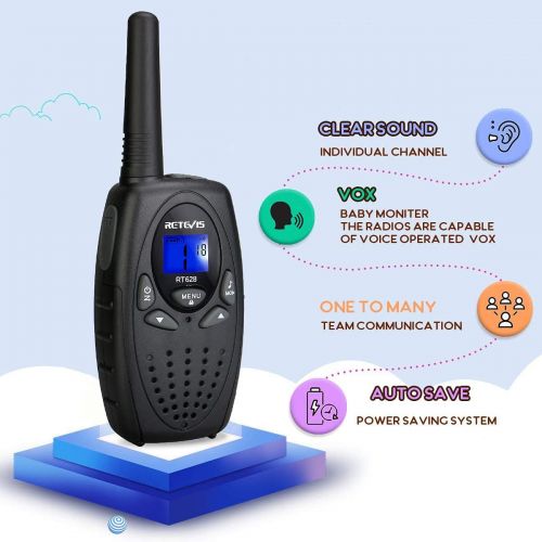  [아마존베스트]Retevis RT628 Walkie Talkie for Kids,Toys for 3-12 Year Old Boys Girls, Portable 2 Way Radios with 22 Channels VOX Backlit Flashlight,for Outdoor Adventure Game(Black,2 Pack)