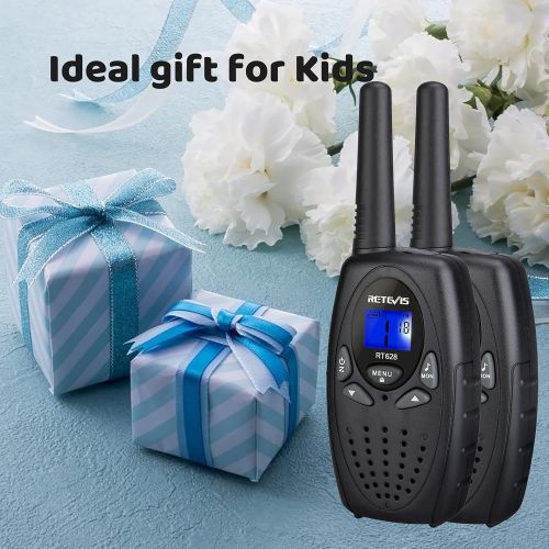  [아마존베스트]Retevis RT628 Walkie Talkie for Kids,Toys for 3-12 Year Old Boys Girls, Portable 2 Way Radios with 22 Channels VOX Backlit Flashlight,for Outdoor Adventure Game(Black,2 Pack)