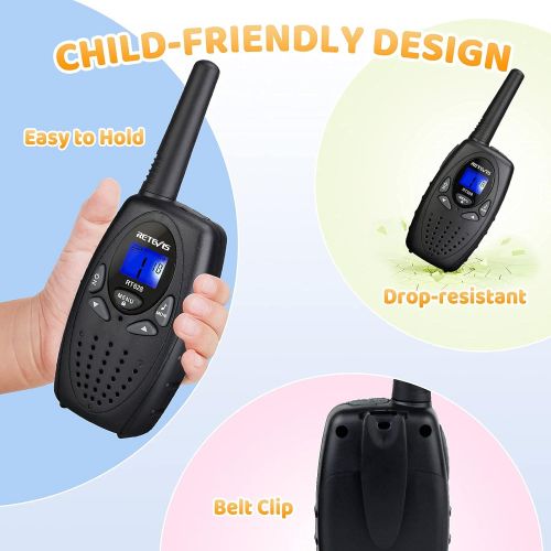  [아마존베스트]Retevis RT628 Walkie Talkie for Kids,Toys for 3-12 Year Old Boys Girls, Portable 2 Way Radios with 22 Channels VOX Backlit Flashlight,for Outdoor Adventure Game(Black,2 Pack)