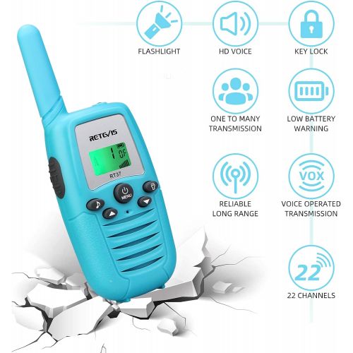  [아마존베스트]Retevis RT37 Toys for 3-12 Year Old Boys, Gift for Girls Birthday, Small Walkie Talkies for Kids to Outdoor Adventure Game (Blue, 2 Pack)