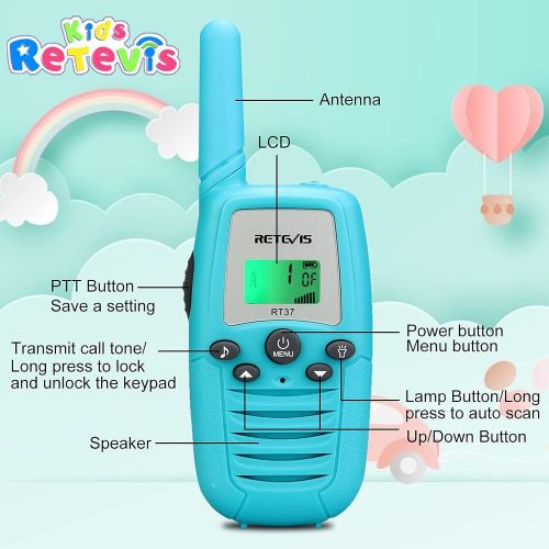  [아마존베스트]Retevis RT37 Toys for 3-12 Year Old Boys, Gift for Girls Birthday, Small Walkie Talkies for Kids to Outdoor Adventure Game (Blue, 2 Pack)