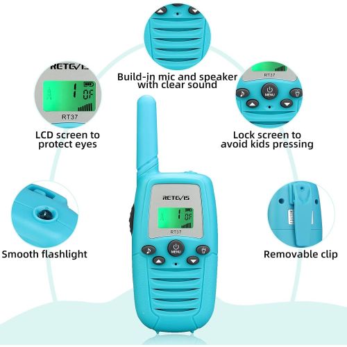  [아마존베스트]Retevis RT37 Toys for 3-12 Year Old Boys, Gift for Girls Birthday, Small Walkie Talkies for Kids to Outdoor Adventure Game (Blue, 2 Pack)