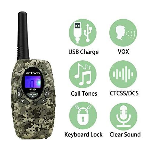  [아마존베스트]Retevis RT628 Walkie Talkies for Kids Rechargeable,22CH VOX Long Range Kids Walkie Talkies Rechargeable Toy,Toys for 4-7 Year Old Boy Birthday Gifts for Outdoor Scavenger Hunt(Camo