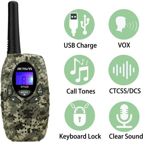  [아마존베스트]Retevis RT628 Walkie Talkies for Kids Rechargeable,22CH VOX Long Range Kids Walkie Talkies Rechargeable Toy,Toys for 4-7 Year Old Boy Birthday Gifts for Outdoor Scavenger Hunt(Camo