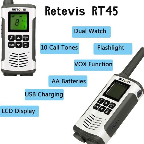  Retevis RT45 Walkie Talkies Rechargeable 22 Channel Call Reminder Private Codes Scan License-Free Hands Free 2 Way Radio (10 Pack) 