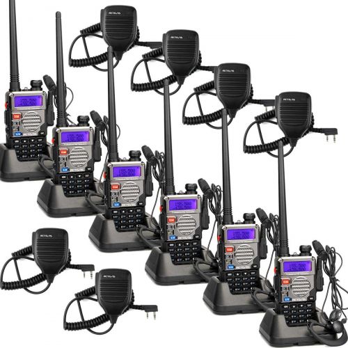  Retevis RT-5RV 2 Way Radio 5W 128CH VHFUHF Two Way Radio VOX DTMFCTCSSDCS FM Long Range WalkieTalkies with Speaker Mic (6 Pack)