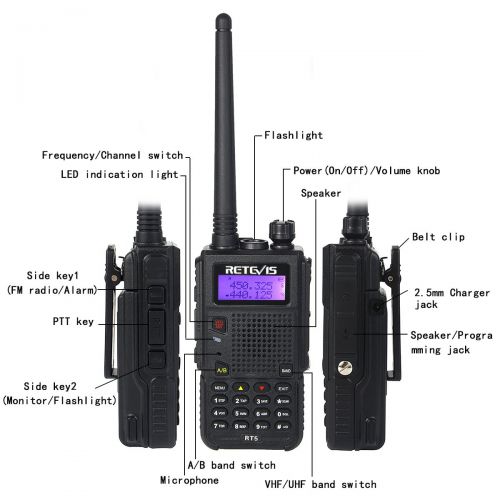  Retevis RT5 7W Dual Band Walkie Talkies Rechargeable UHF VHF 128 CH VOX DTMF FM Radio 1750Hz Ham Radio(10 Pack,Black)