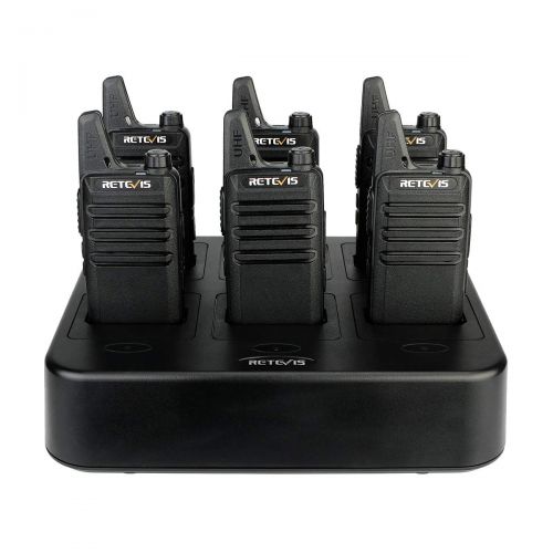  Retevis RT22 Walkie Talkies Hands Free License-Free 2 Way Radios(6 Pack) with Six Way Gang Charger