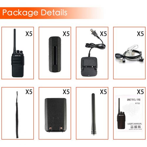  Retevis RT53 Two-Way Radios Long Range DMR Dual Time Slot 1024 CH 800 Contacts Group Call Encryption Digital Walkie Talkies with Earpieces (5 Pack)