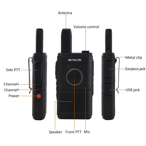  Retevis RT18 2 Way Radios UHF 16 Channel Rechargeable Dual PTT with LED Ring Metal Clip FRS Business Walkie Talkies for Adults(20 Pack)
