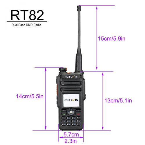  Retevis RT82 DMR Radios Dual Band Digital Two Way Radio Waterproof IP67 Color Display 3000 CH 10000 Contacts Ham Amateur Radio(1 Pack) with Record